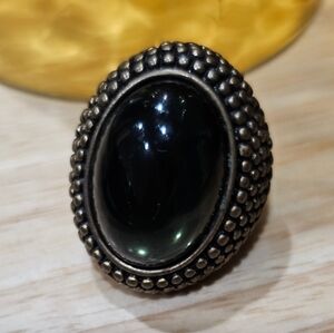 Jewelmint Midnight Soiree Antique Gold Tone Textured Green Cabochon Ring size 8